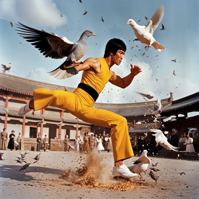 Bruce Lee Kicks Pigeon: Martial Arts Action