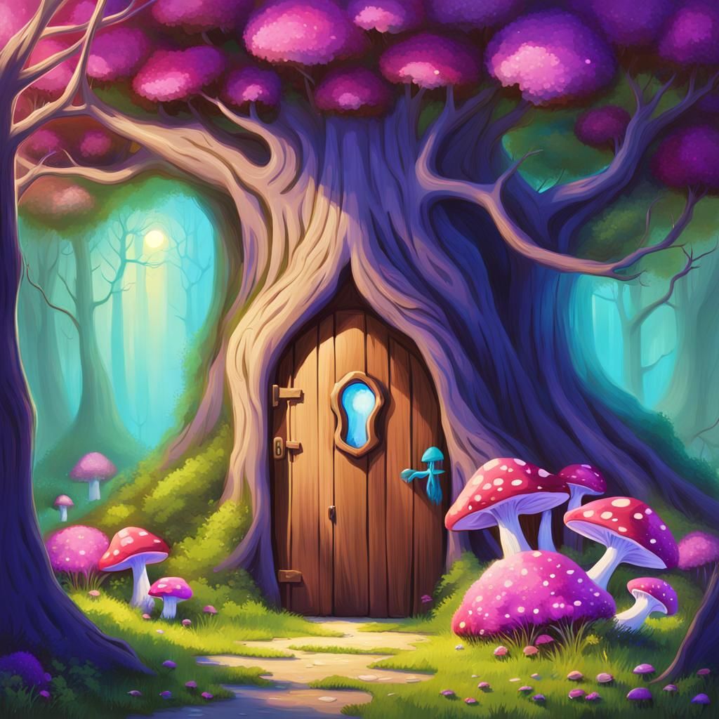 Whimsical Tree with Glowing Keyhole: Fantasy Art