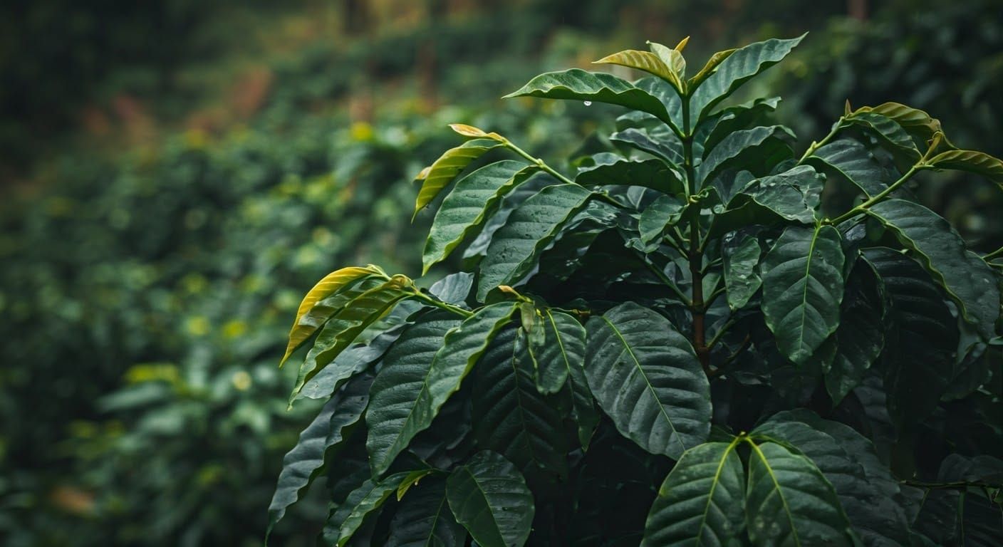 Lush Coffee Plant on Terraced Hillside in Photorealistic Sty...
