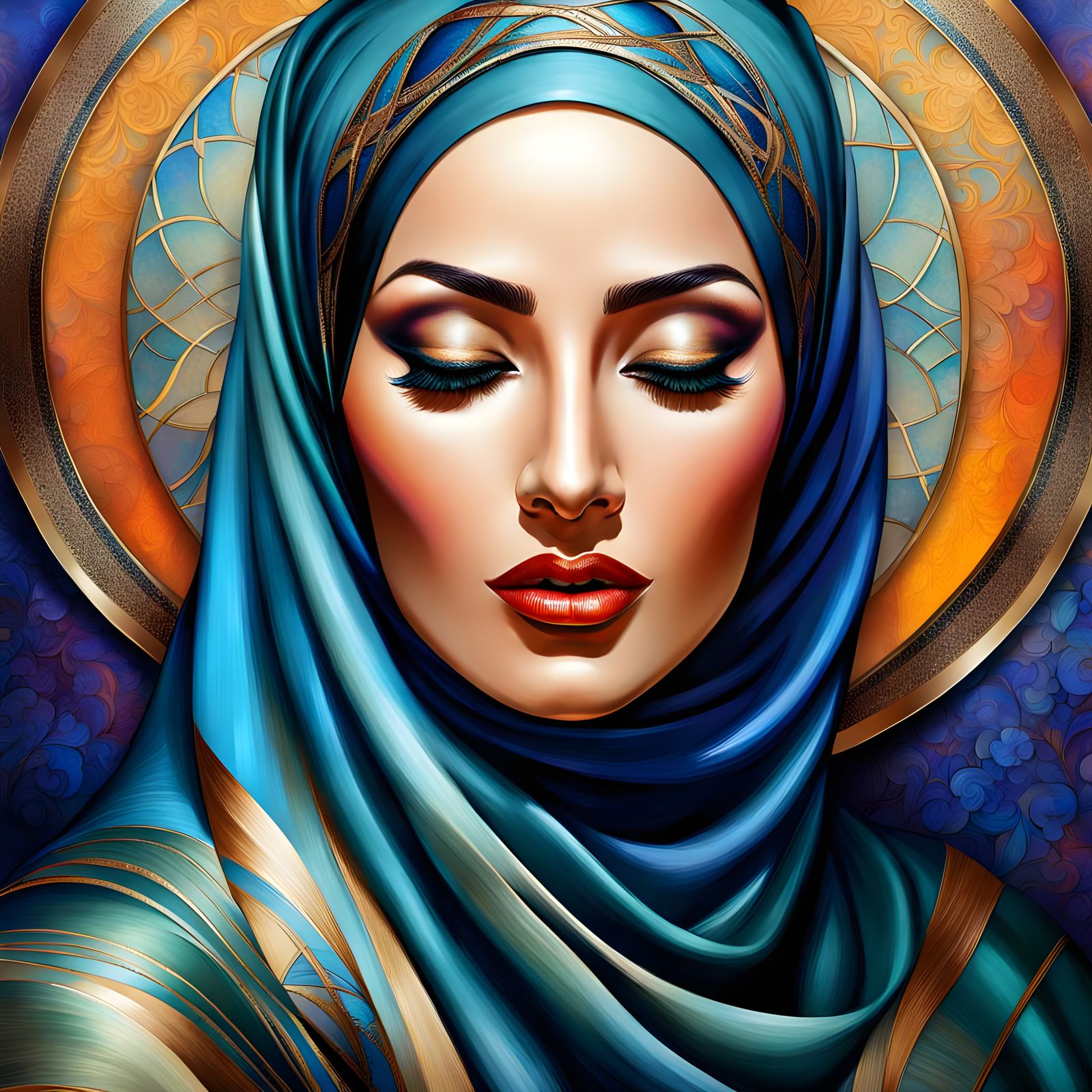 Confident Hijabi Woman in Art Nouveau Style