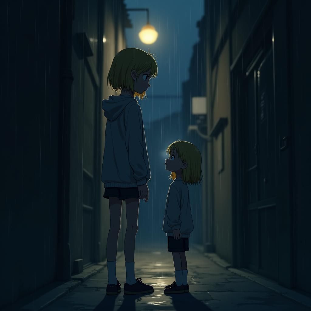 Girl Meets Younger Self in Anime Style