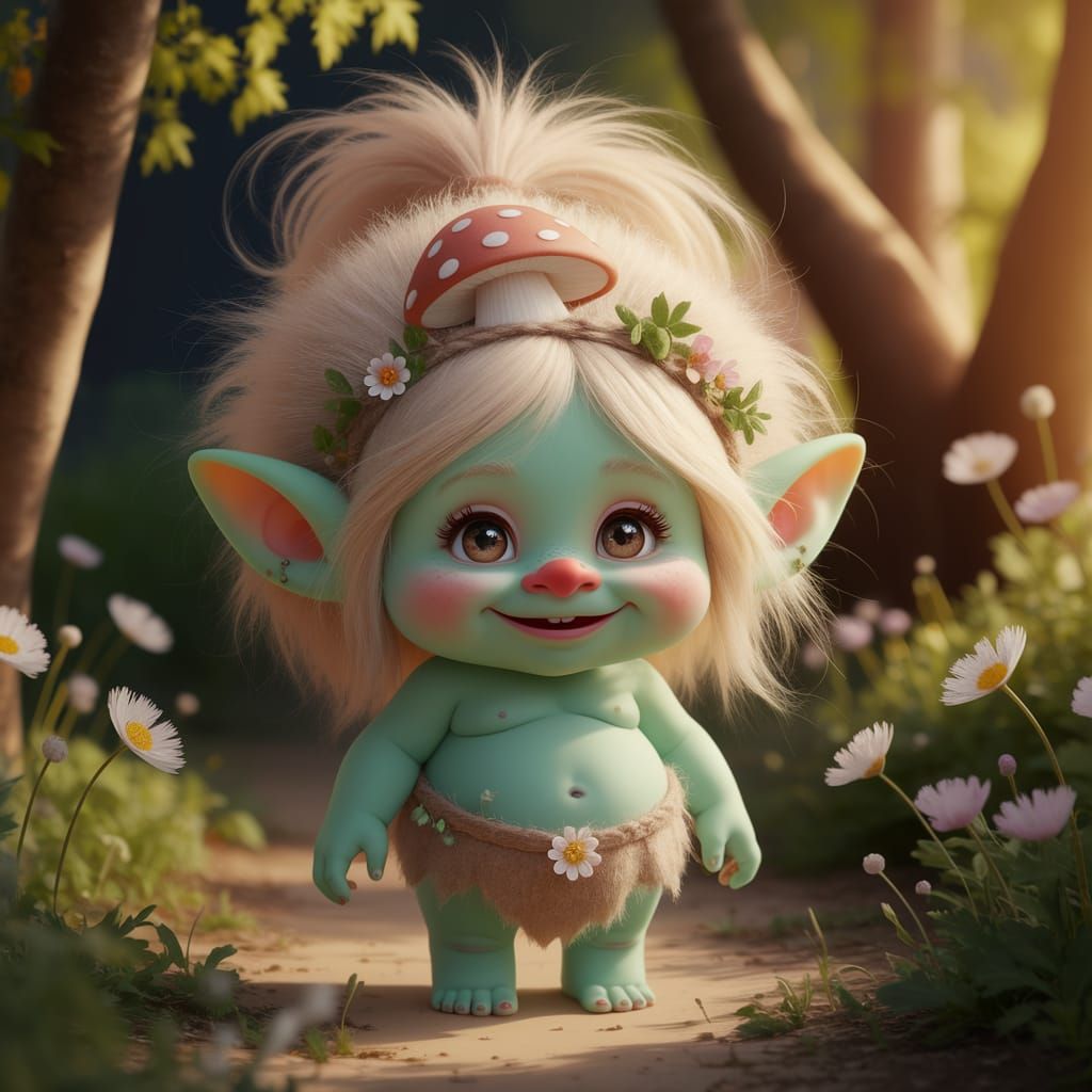 Charming Troll in Anime Style Forest Clearing