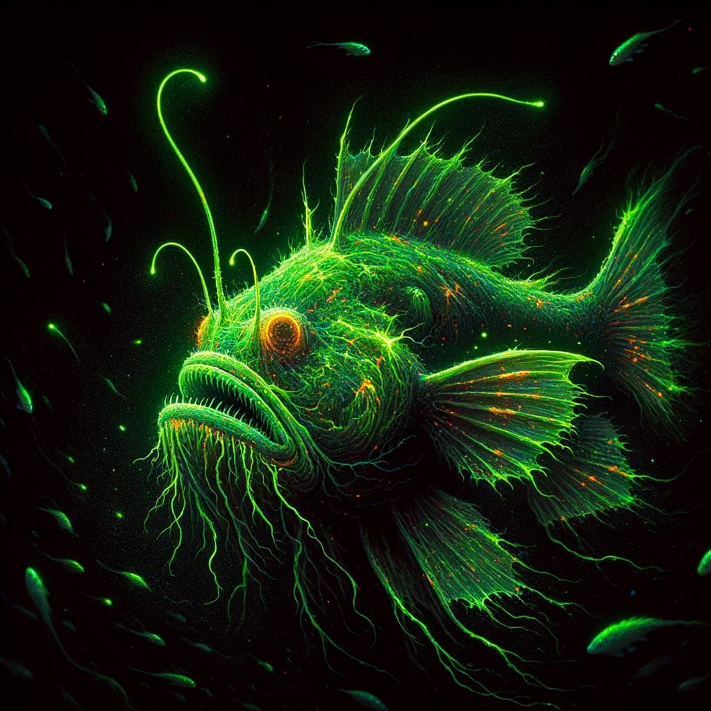 Bioluminescent Anglerfish in Romantic Style