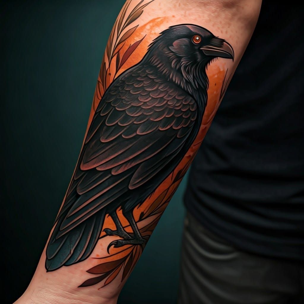 Raven and Crow Tattoo Design in Neoromantic Style