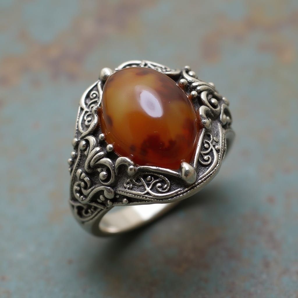 Art Nouveau Inspired Silver Ring with Agate Stone