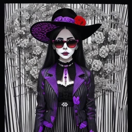 Floral Butterfly La Catrina in Minimalist Charcoal Style