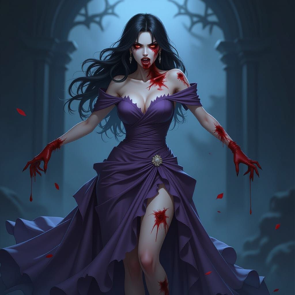 Ferocious Female Zombie in Epic Anime Art Style