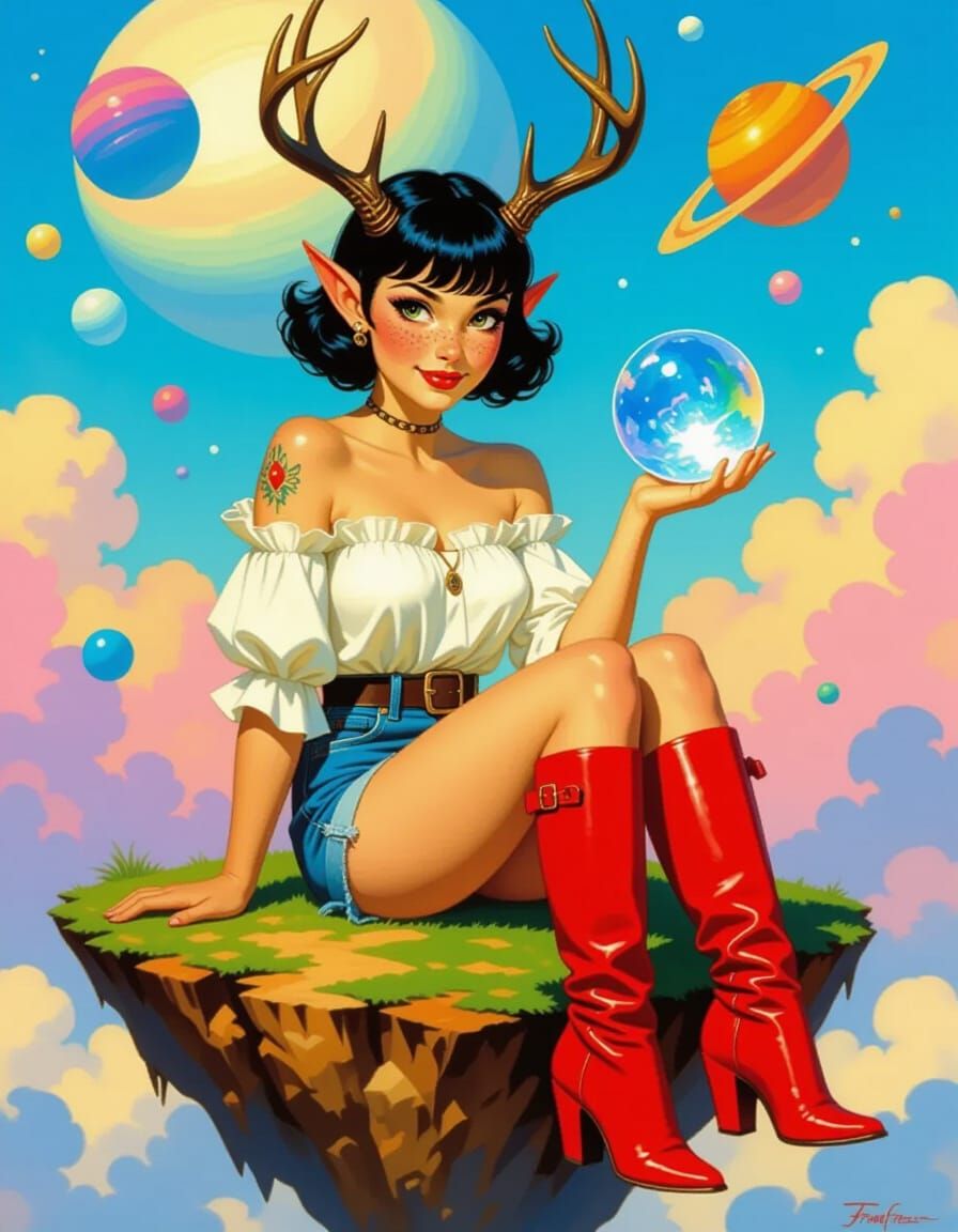 Elf Maiden in Frazetta-Inspired Fantasy Landscape