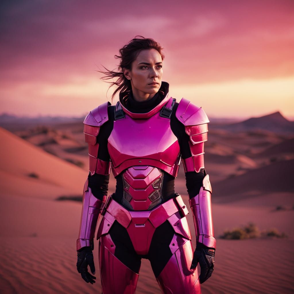 Futuristic Warrior Emerges from Desert Vastness