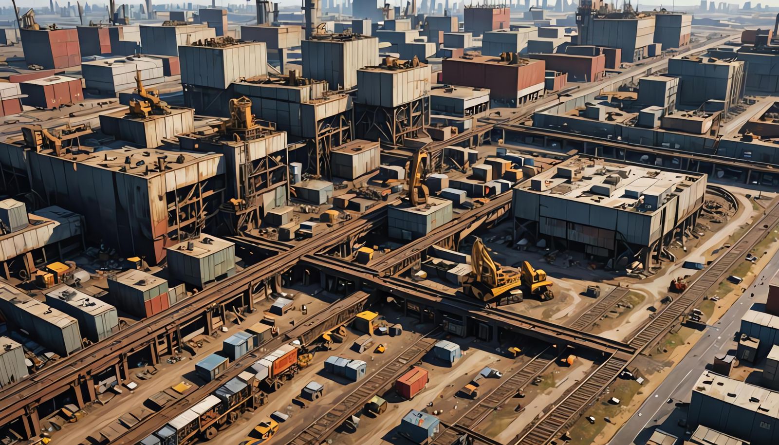 Futuristic Post-Industrial Wasteland: Realistic Oil Painting