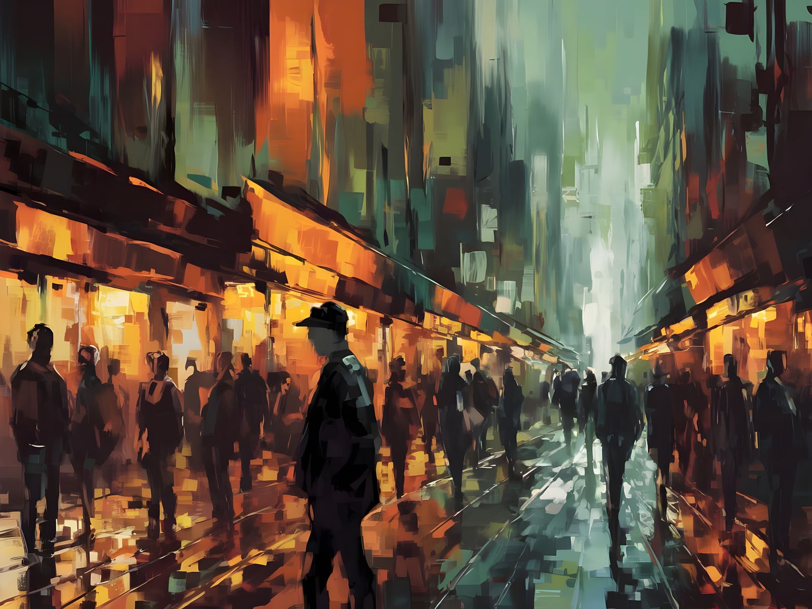 A Lonely Figure Amidst the Vibrant City Crowd