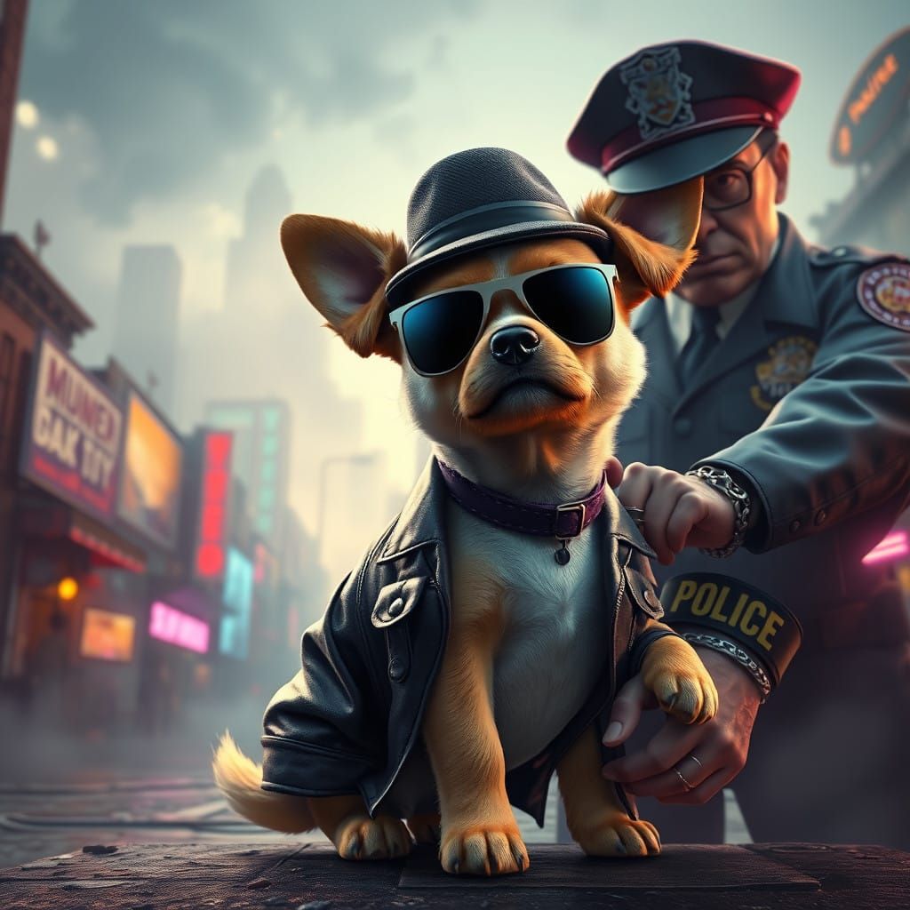 Gangster Puppy Meets Justice in a Cyberpunk City