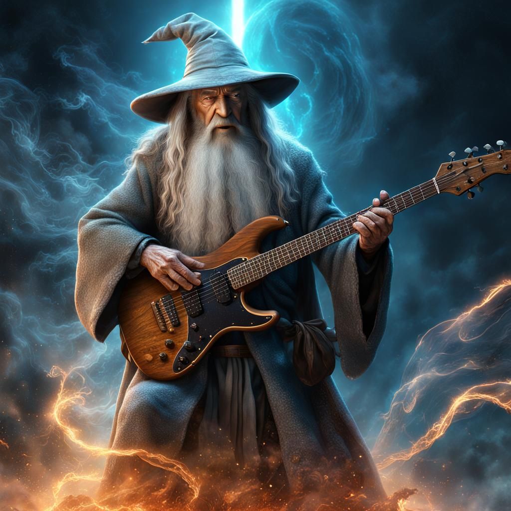 Wizard Guitarist in Space: Digital Art Masterpiece