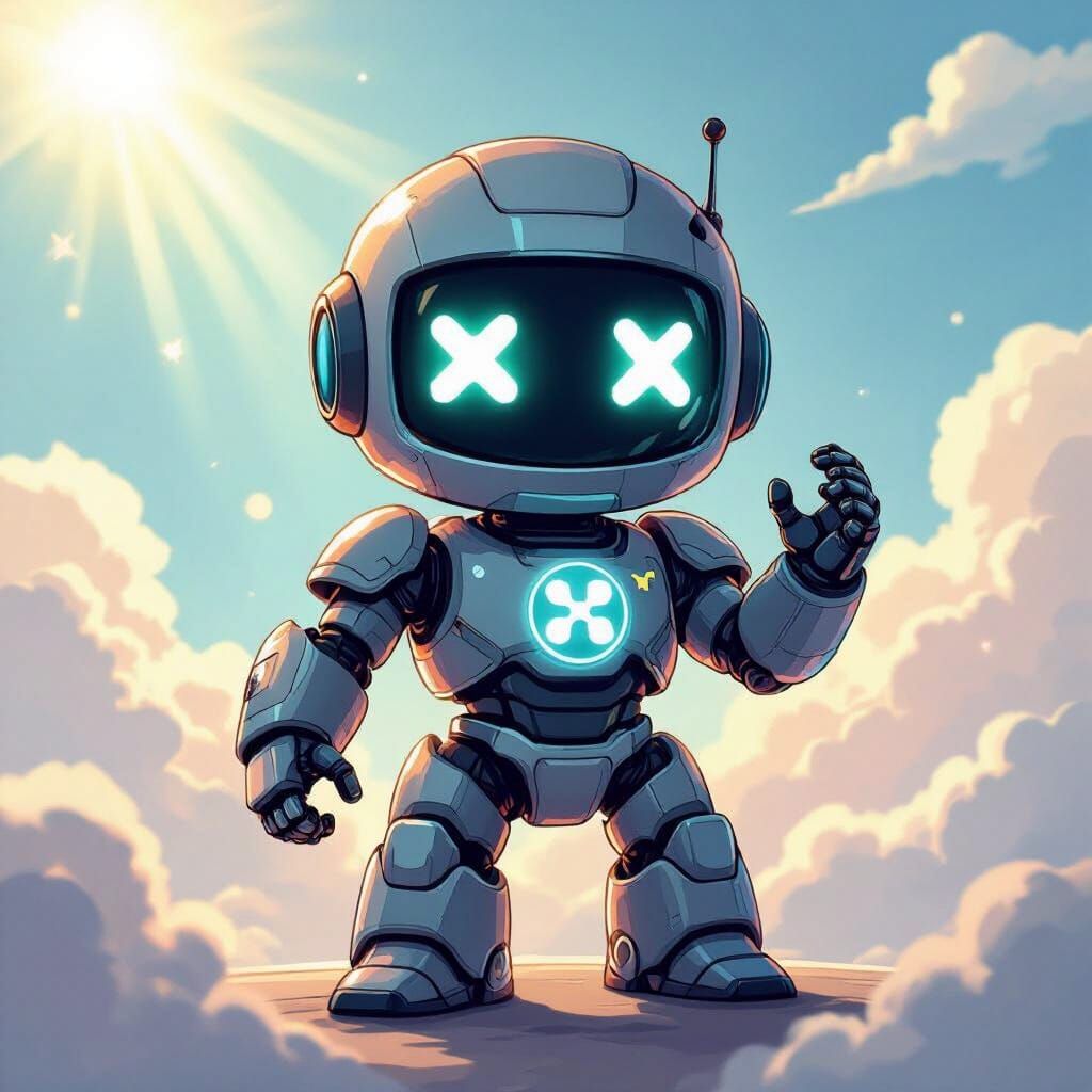 Cartoon XRP Robot in Futuristic Armor with Glowing Eyes