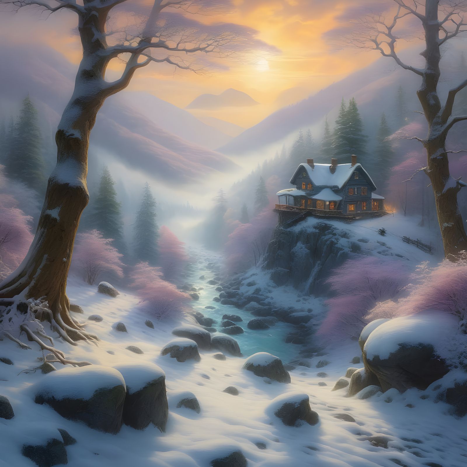 Ethereal Mountain Valley in Soft Morning Light