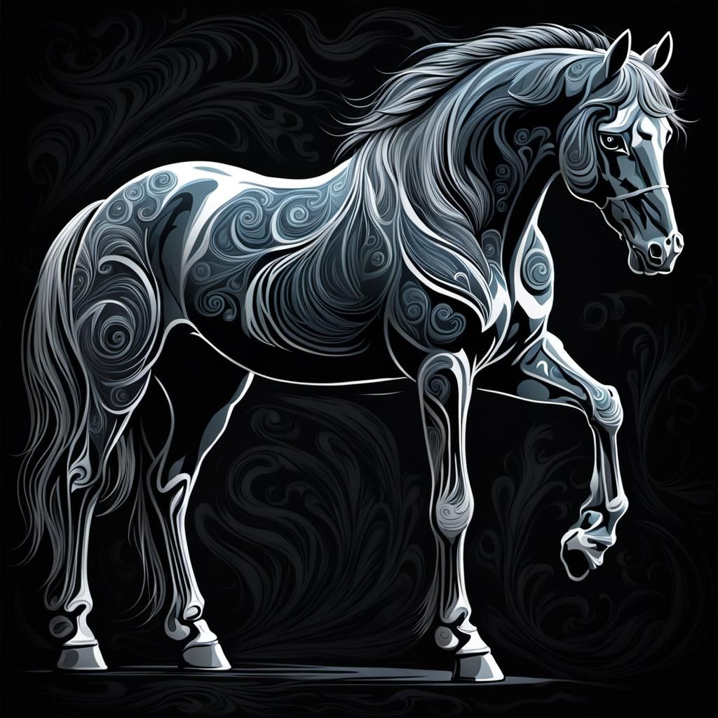 Silhouetted Horse with Fluorescent Silver Outline