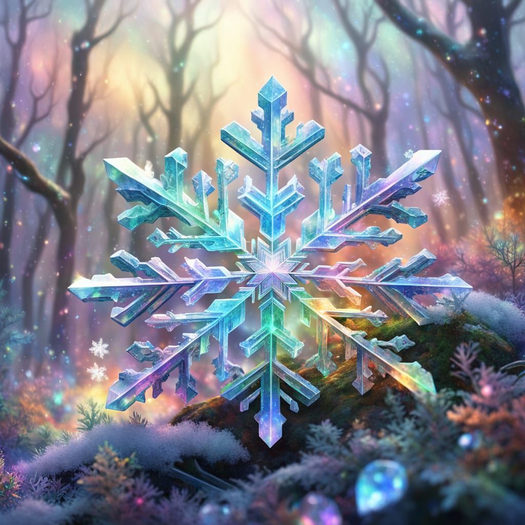 Rainbow Opal Snowflakes in Mythical Forest