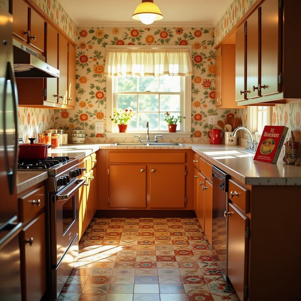 1970s Kitchen Photorealistic With Harvest Gold Appliances