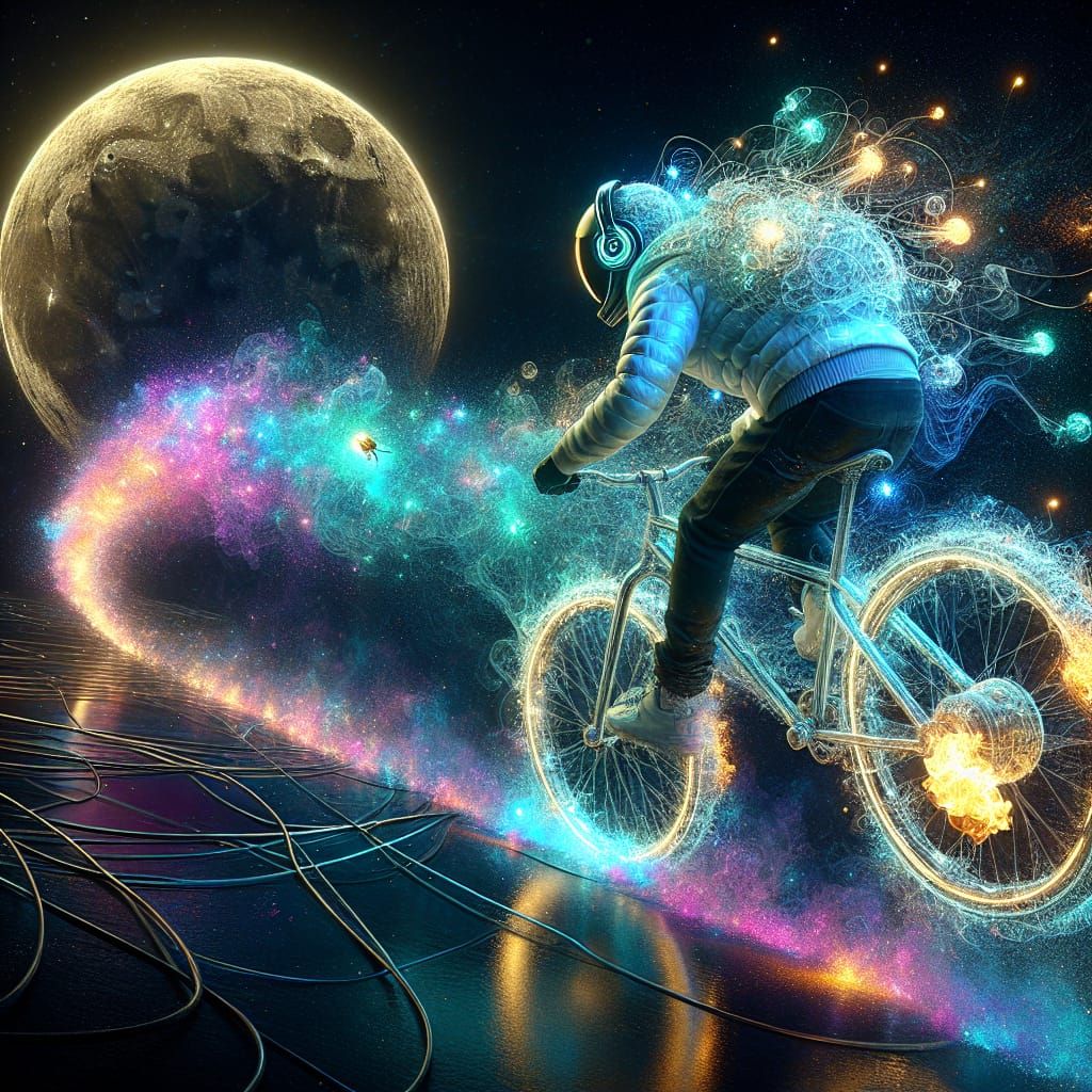 Cyberpunk Cyclist Stunt in Neon Galaxy