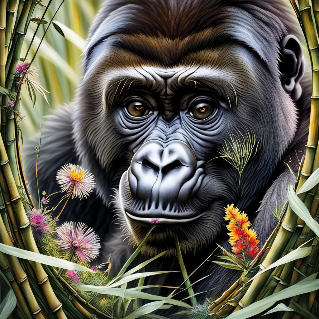 Gorilla Gazes Through Glass in Abstract Art