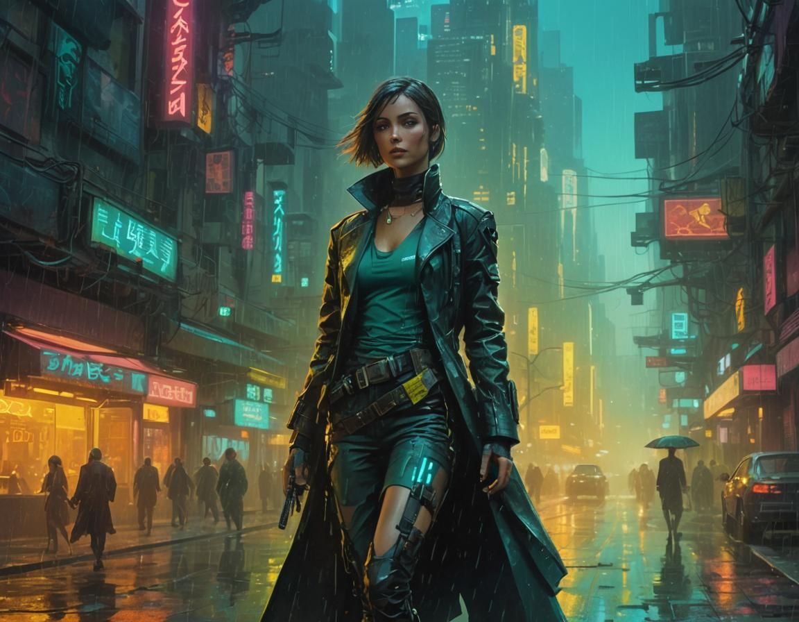 Woman Lost in Matrix with Shopping Bag