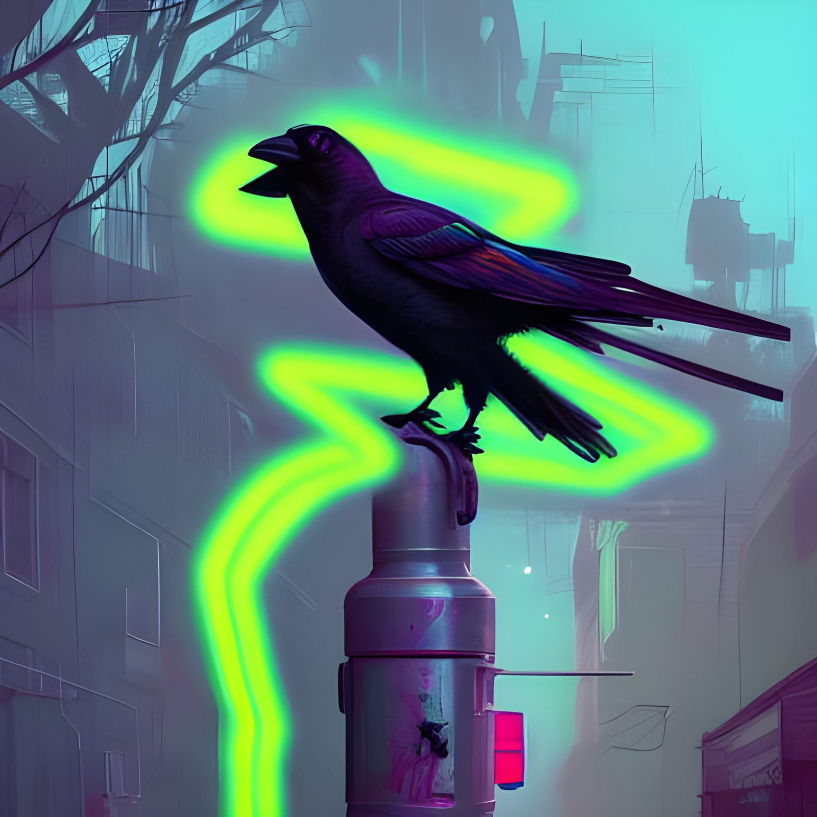 Neon Graffiti Crow Street Art Illustration