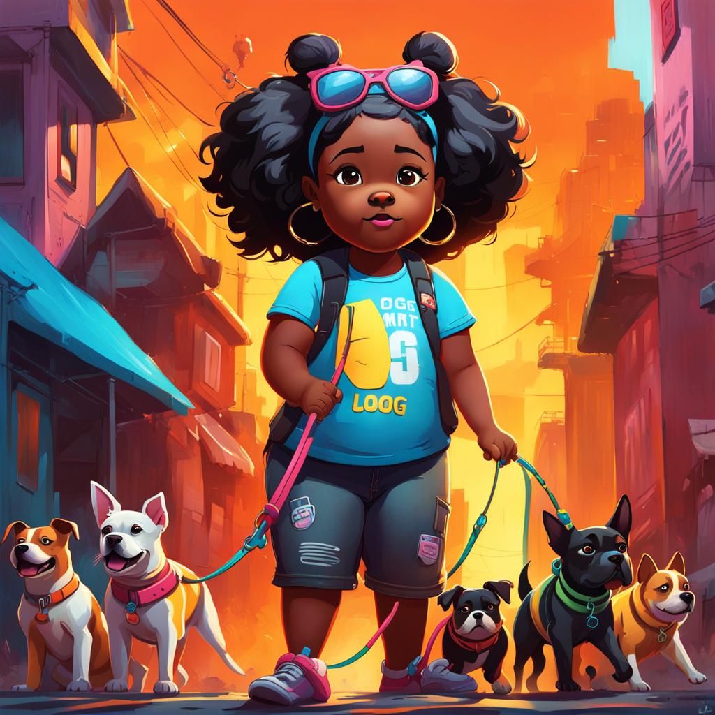 Girl Dog Walker in Graffiti Splash Art Style