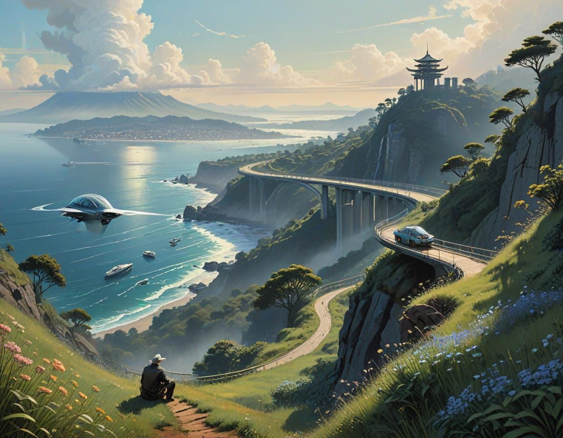 Surreal Coastal Metropolis Unfolds from Hilltop Refuge