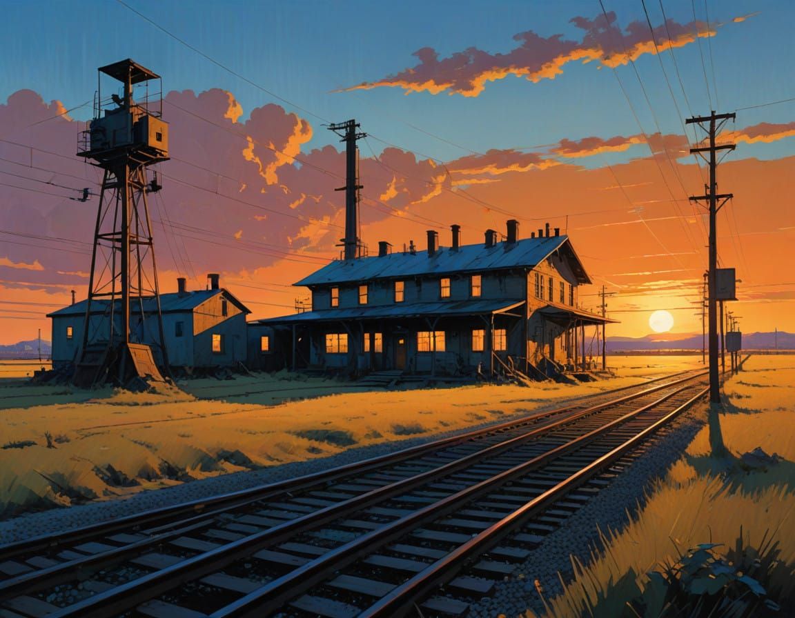 Rustic Transformer Station Amidst Rural Chicago Sunset