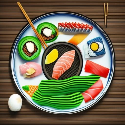 Delicious Sushi on Wooden Plate, Hyperrealistic Photography