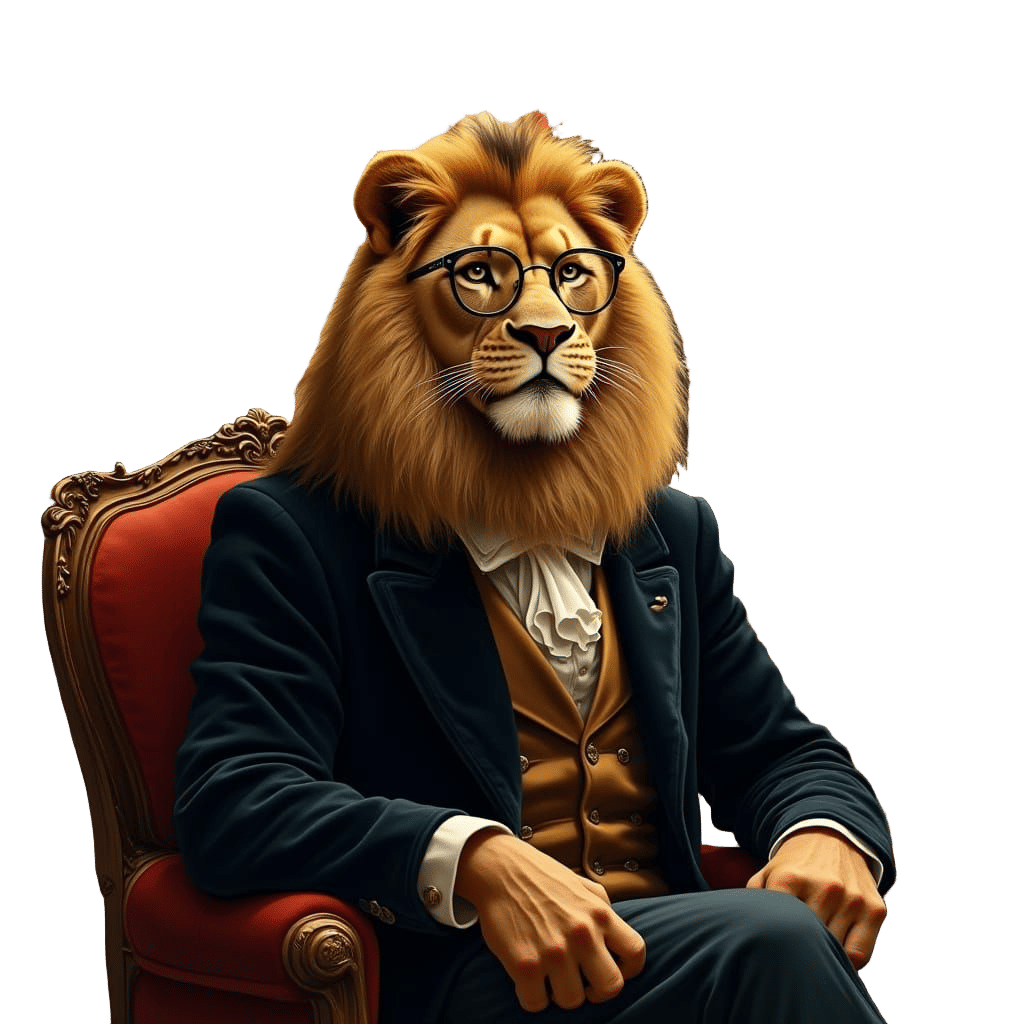 Victorian Lion Reading in Grand Library