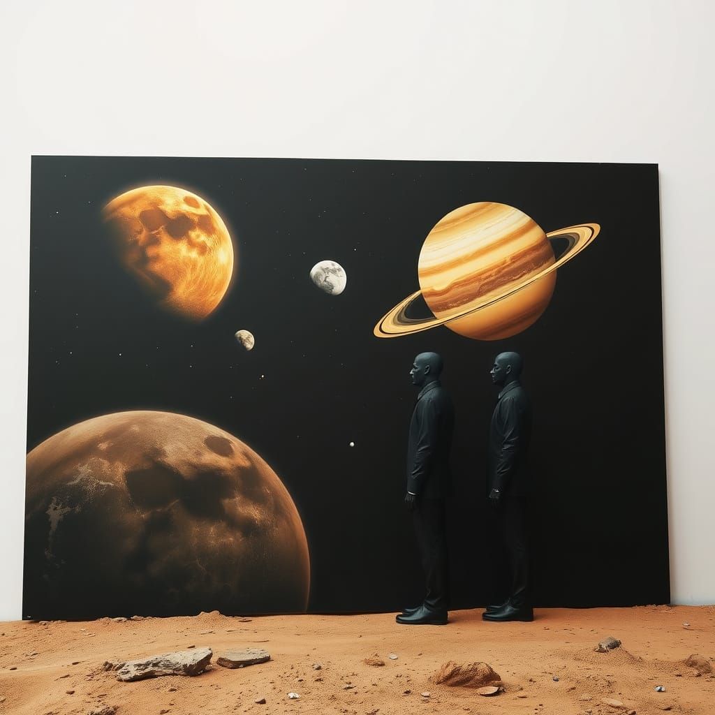 Solar System Wall Guarded by Men in Black