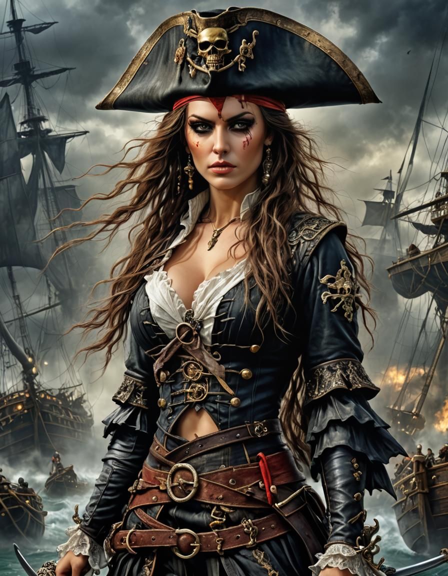 Fierce Pirate Queen in Cinematic CGI Style