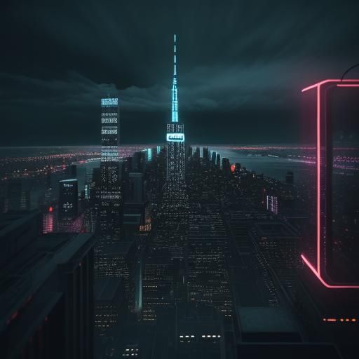 Futuristic Toy Robot in Neon Cityscape