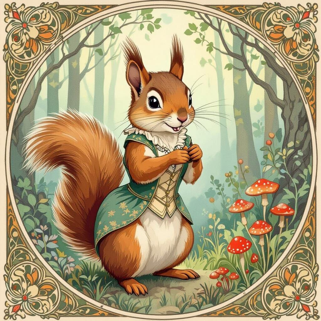 Elegant Squirrel Flirting in Whimsical Forest