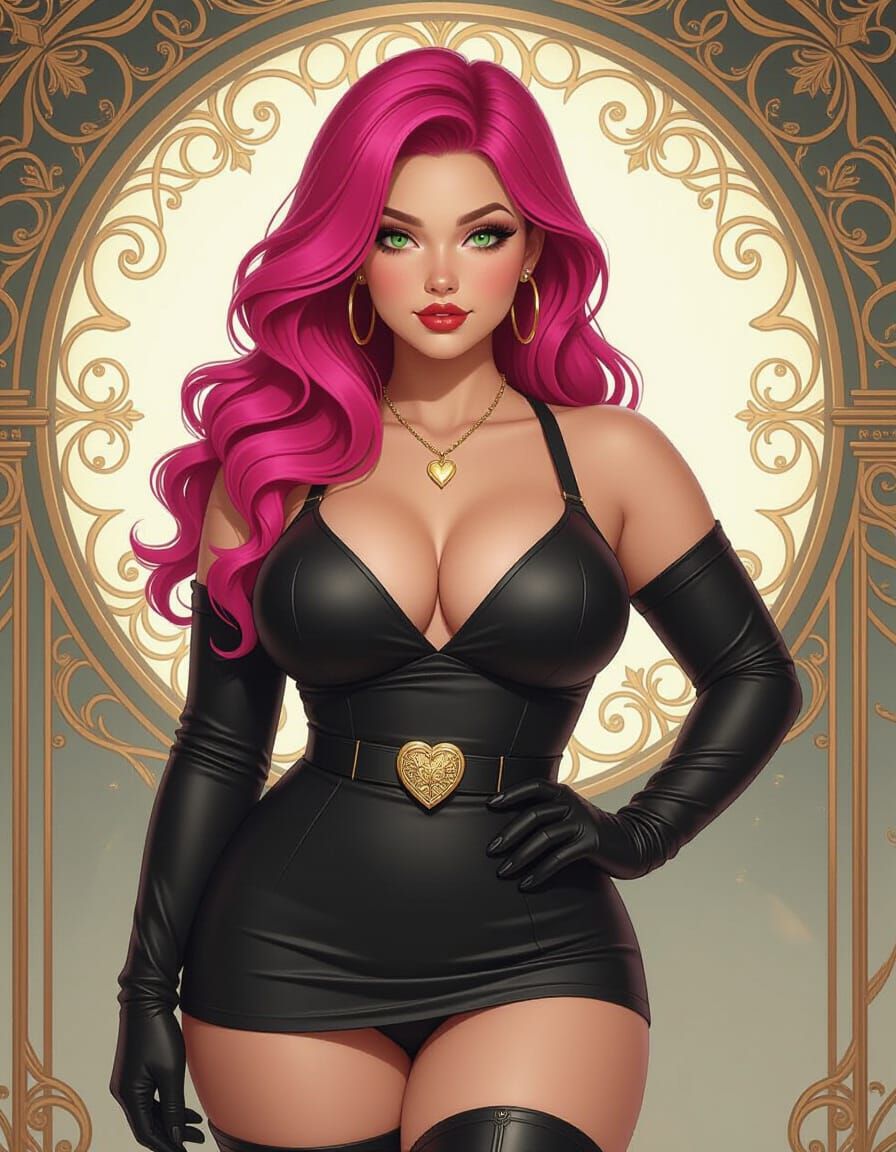 Curvy Woman with Pink Hair in Hyperdetailed Portrait