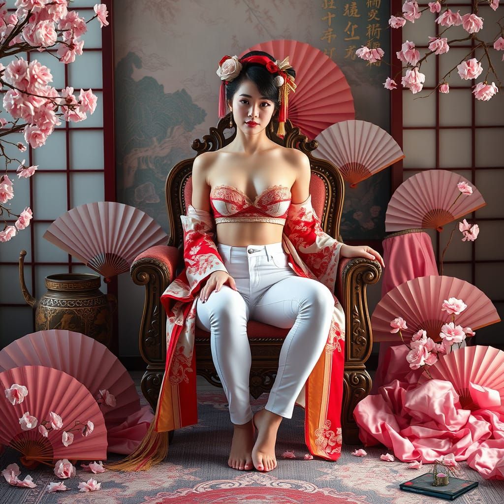 Geisha Beauty in Modern Style with Cherry Blossoms