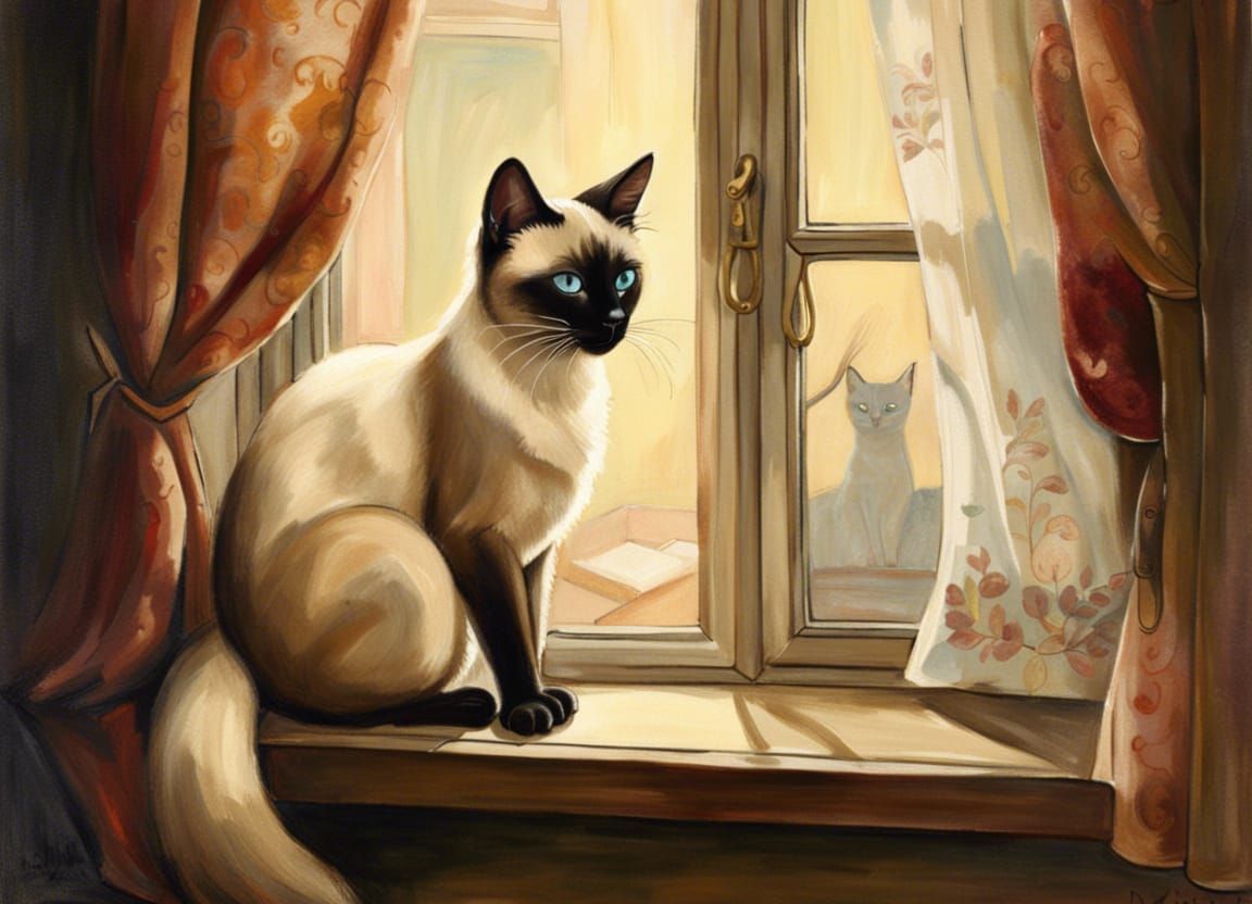 Siamese Cat in Window, Surrealist Style