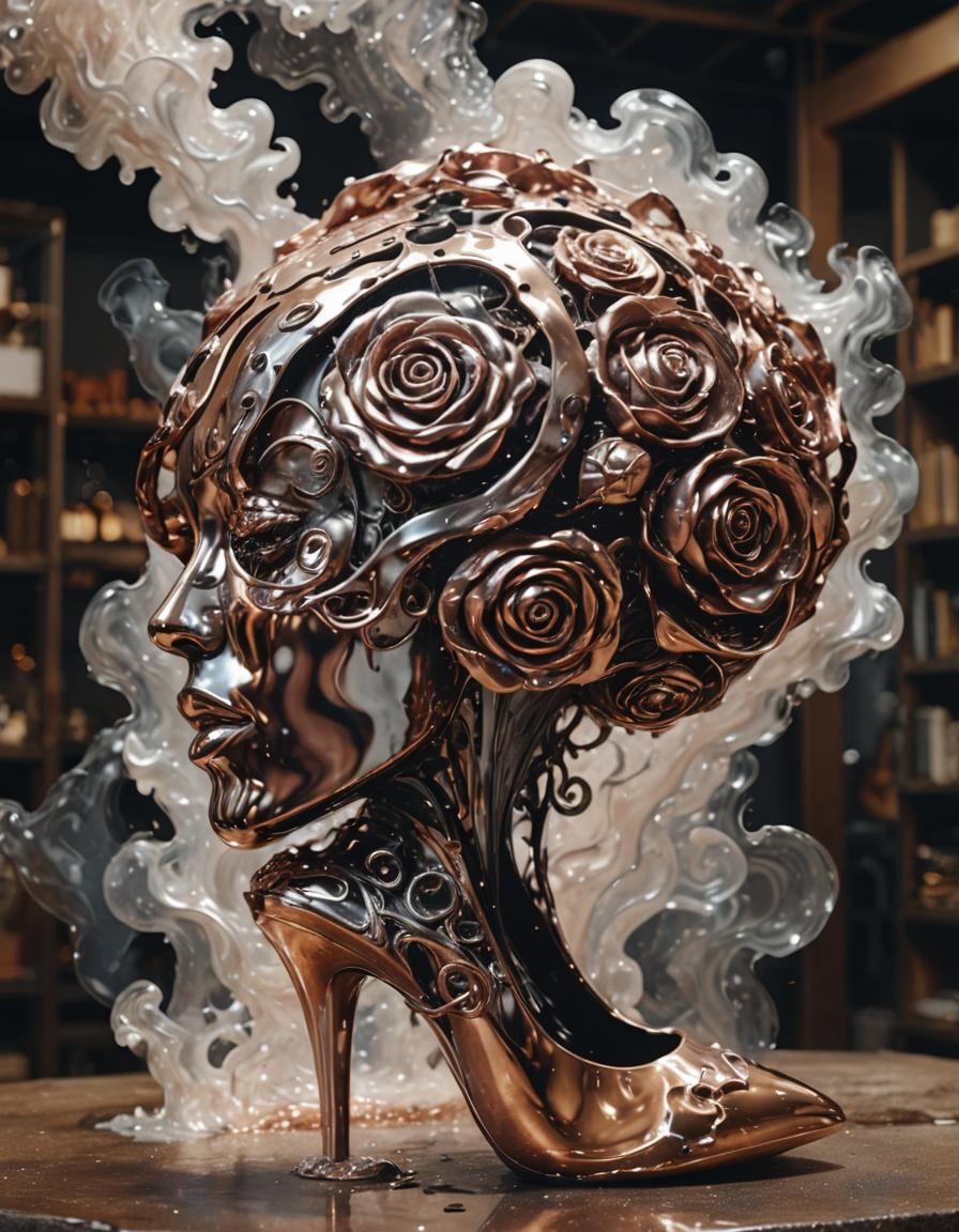 Molten Rose Gold Woman: A Sci-Fi Liquid Metal Sculpture