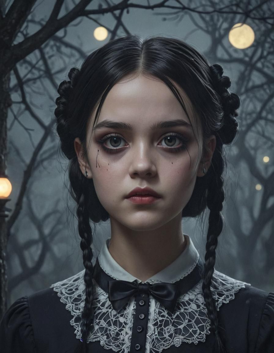 Wednesday Addams: Detailed Digital Illustration