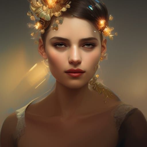 Diamond Jewelry Portrait in Art Nouveau Style