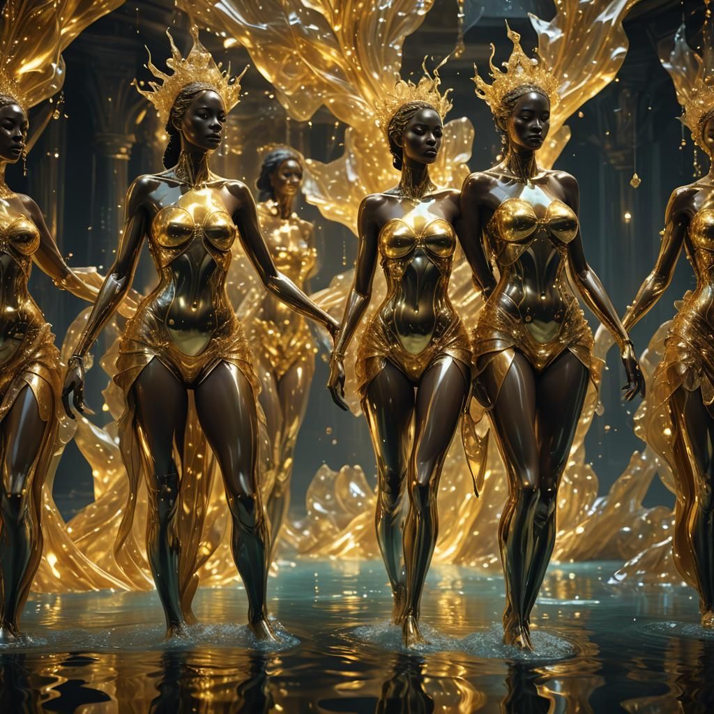 Golden Bathing Beauties in Dark Fantasy Style