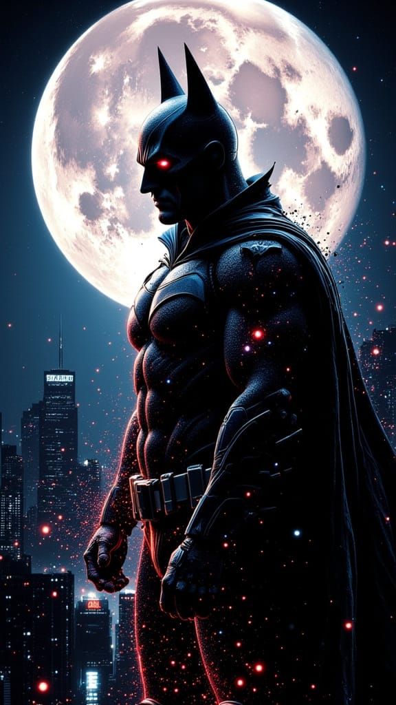 Batman Glitch Art Digital Illustration in Comic Style