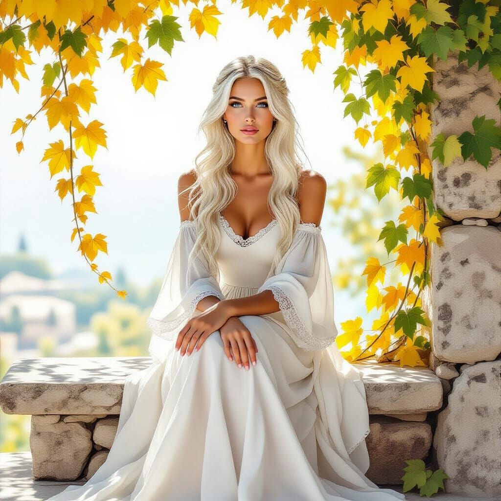 Charming Greek Woman in Baroque Digital Watercolor