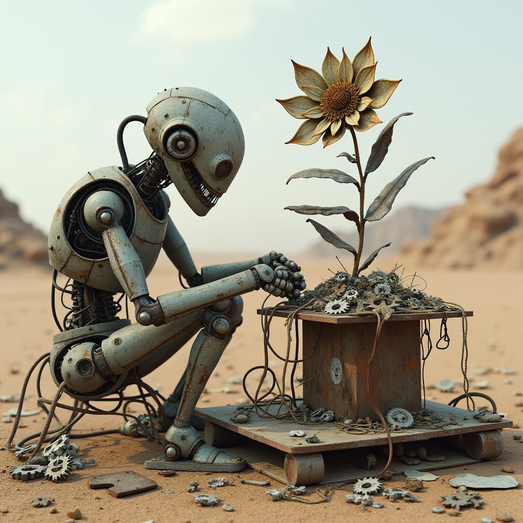 Deteriorated Robot Crafts Resilient Flower in Post-Apocalypt...
