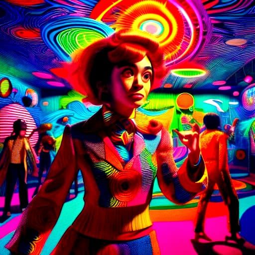 Vibrant Retro Scene Unfolds in Groovy Lounge