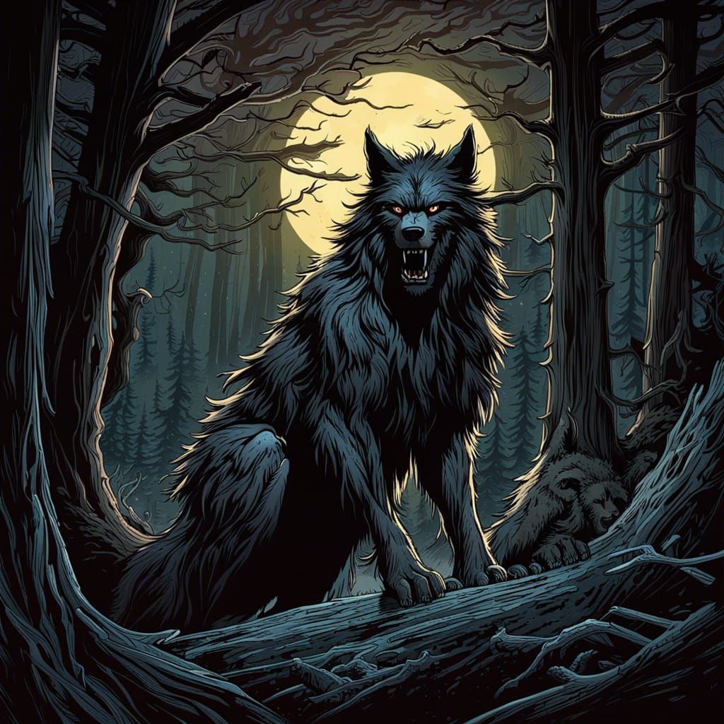 High Gothic Werewolf in Dark Pine Forest