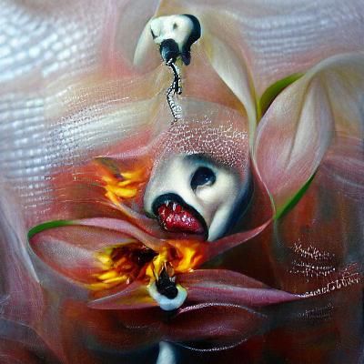 Surreal Burning Orchids in Mixed Media Oil Painting
