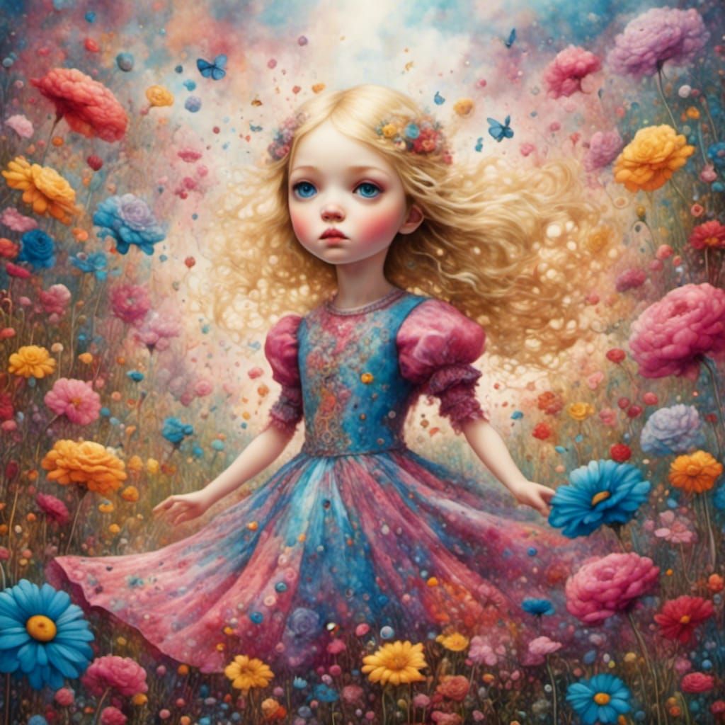 Blonde Blythe Doll Dancing in Flower Meadow