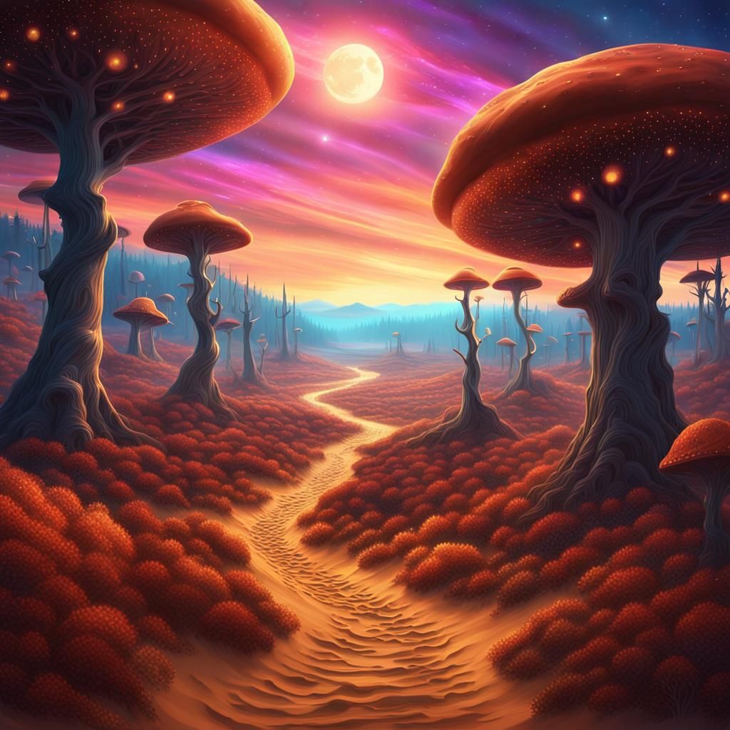 Mystical Venus Landscape at Sunset: Digital Matte Painting